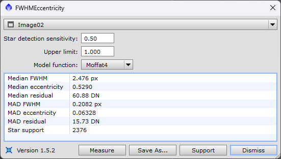 Pixinsight: FWHMEEccentricity