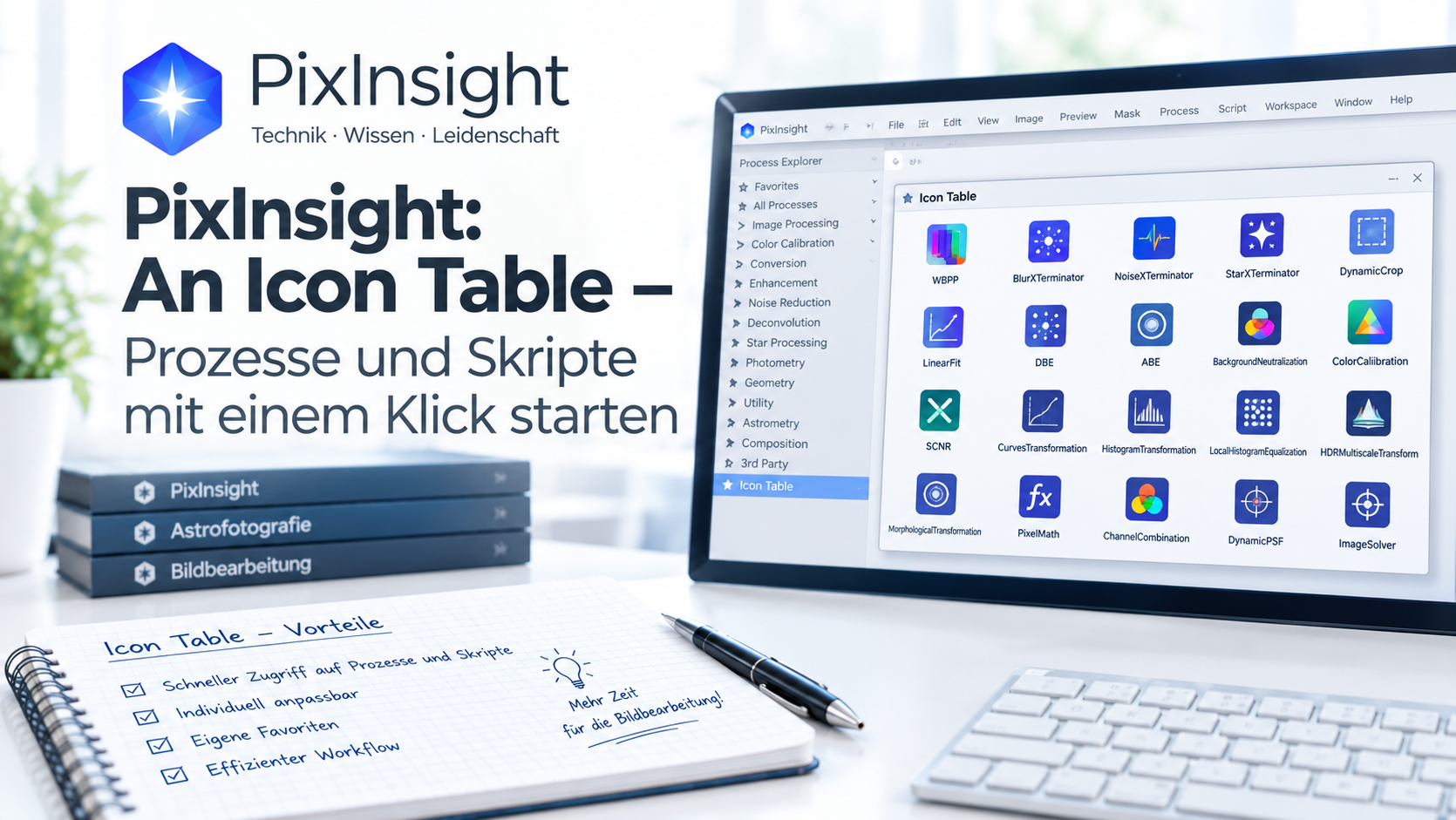 PixInsight: An Icon Table – Prozesse und Skripte mit einem Klick starten